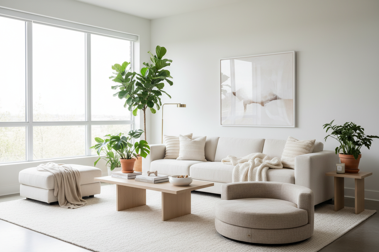 Modern Cozy Living Room with Elegant Pet Accessories